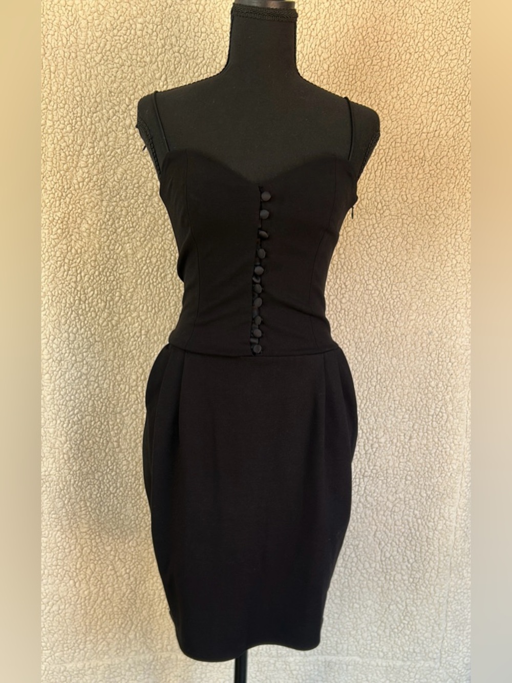 Mara Hoffman Women XS Sheath Dress Black Sweetheart Neck Strappy Button Accents